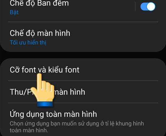 chọn cỡ font và kiểu font